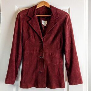 Vakko Burgundy Red Suede Peplum Jacket